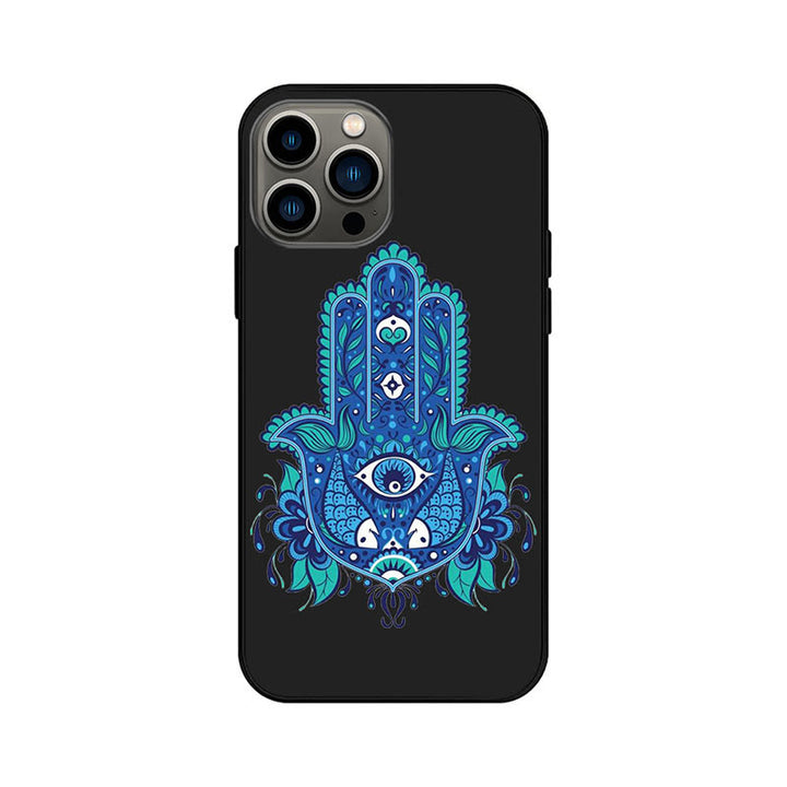 Custodia per telefono Olivenorma Blue Evil Eye Hamsa per iPhone 13/14/15