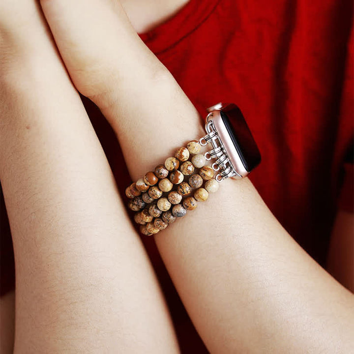 Cinturino Apple Watch Olivenorma in quarzo rosa con perline