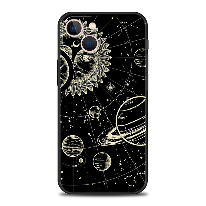Custodia per telefono Olivenorma iPhone 13/14/15 con design carino Sole e Luna