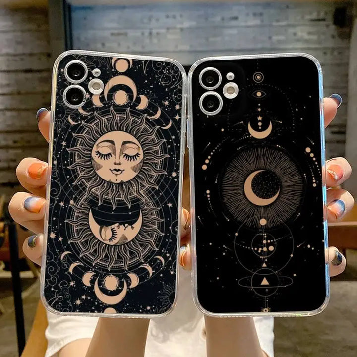Custodia per telefono Olivenorma iPhone 13/14/15 con design carino Sole e Luna