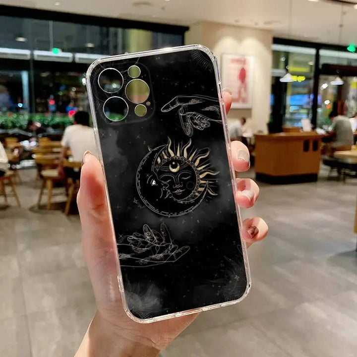 Custodia per telefono Olivenorma iPhone 13/14/15 con design carino Sole e Luna