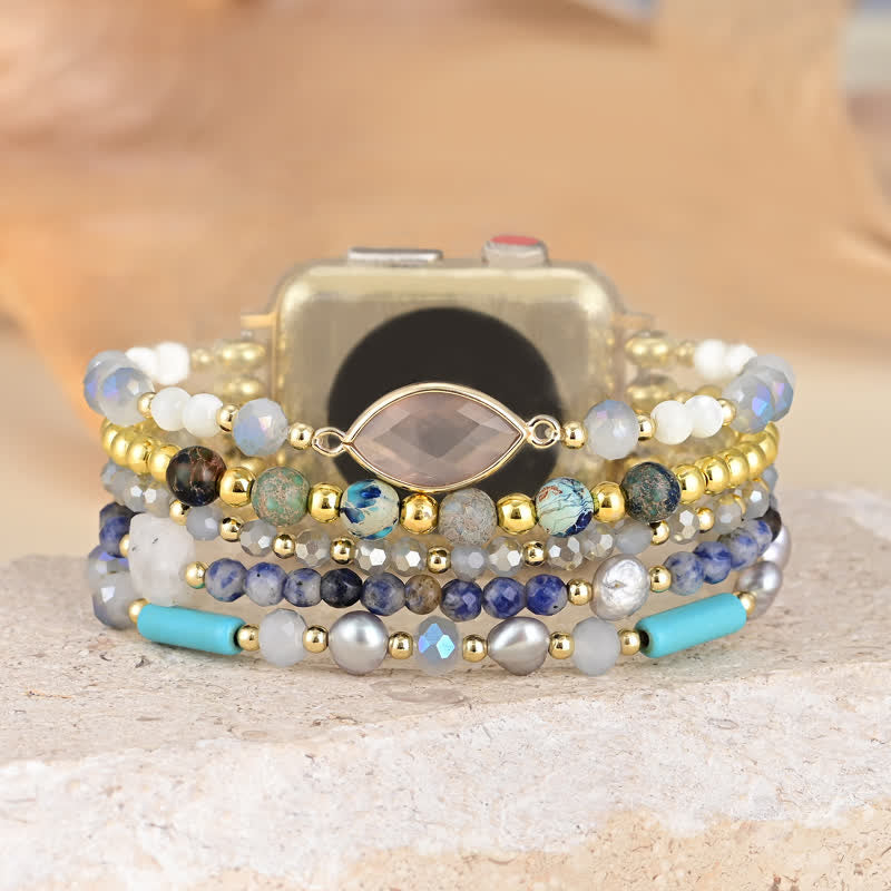 Olivenorma Agata Bianca Pietra Naturale Perline Cinturino Apple Watch 