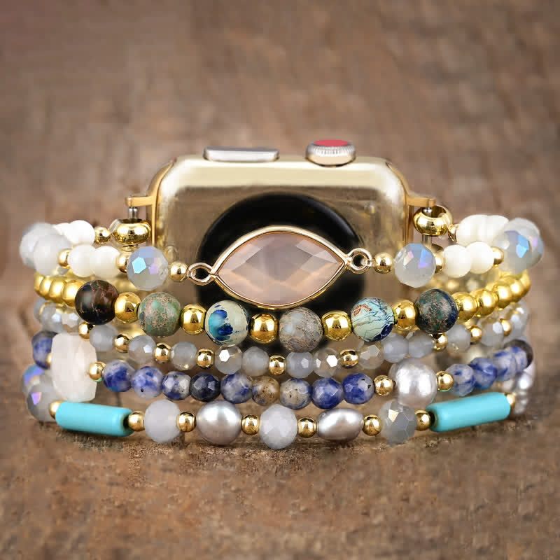 Olivenorma Agata Bianca Pietra Naturale Perline Cinturino Apple Watch 