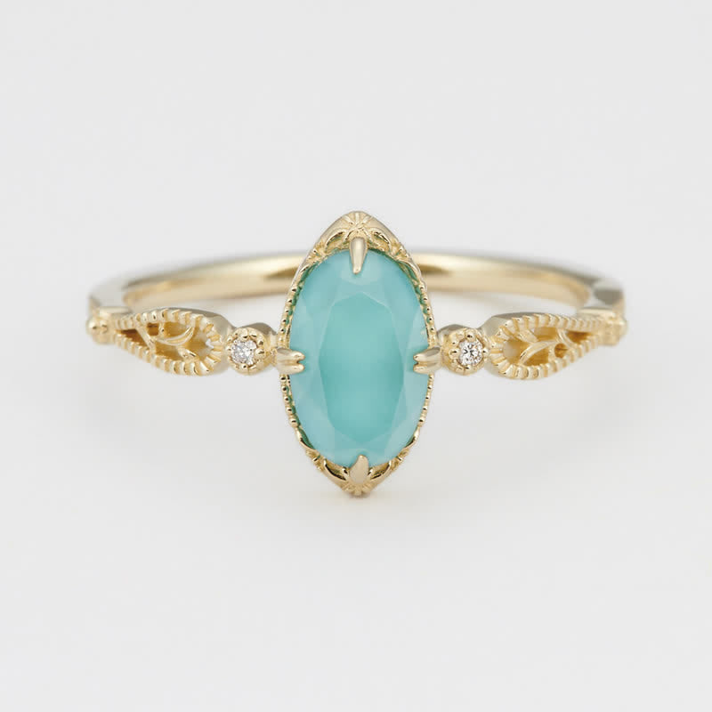 Olivenorma Vintage Collana con anello in argento 925 con acquamarina