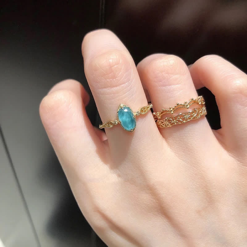 Olivenorma Vintage Collana con anello in argento 925 con acquamarina