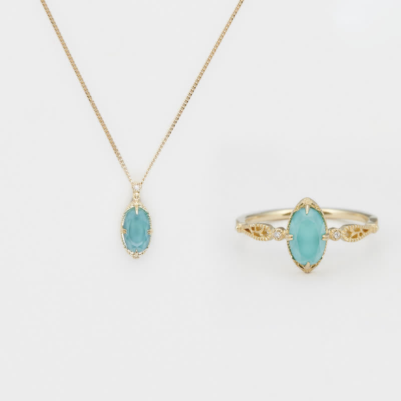 Olivenorma Vintage Collana con anello in argento 925 con acquamarina