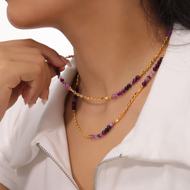 Collana di perline in agata viola stile palazzo retrò Olivenorma