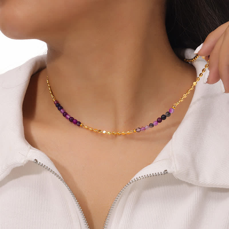 Collana di perline in agata viola stile palazzo retrò Olivenorma