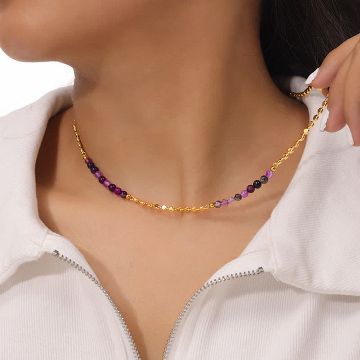 Collana di perline in agata viola stile palazzo retrò Olivenorma