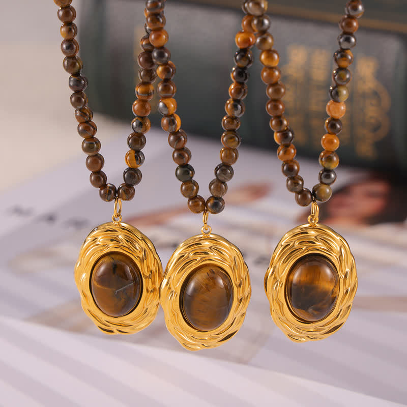 Collana con ciondolo in pietra naturale vintage con occhio di tigre Olivenorma
