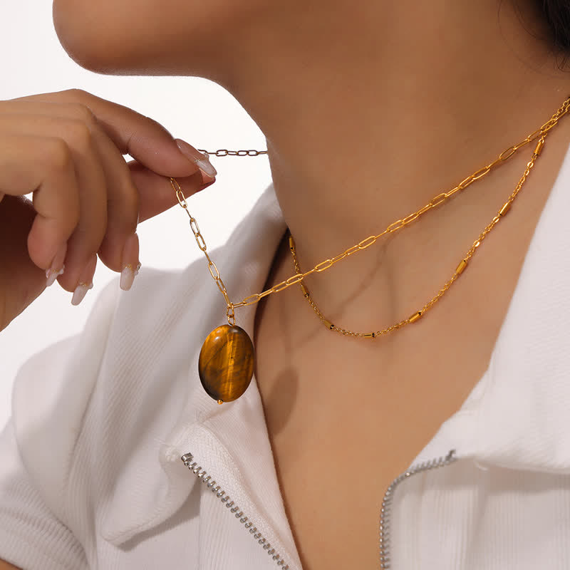 Collana con ciondolo in pietra naturale vintage con occhio di tigre Olivenorma