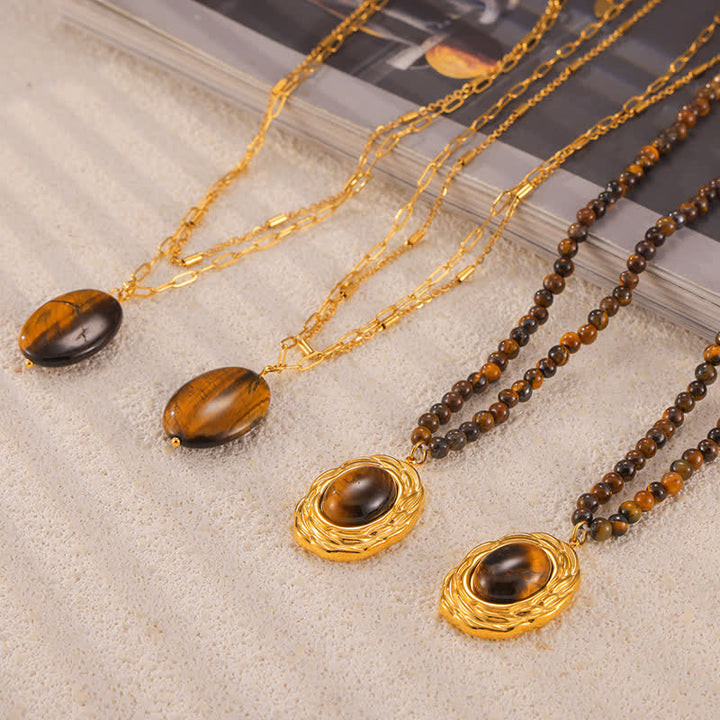 Collana con ciondolo in pietra naturale vintage con occhio di tigre Olivenorma