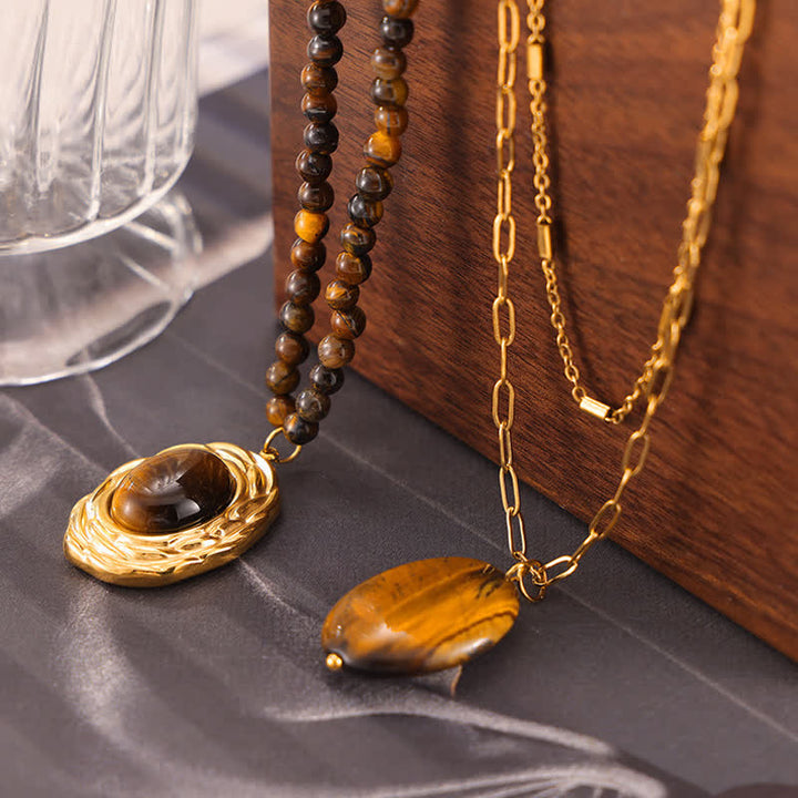 Collana con ciondolo in pietra naturale vintage con occhio di tigre Olivenorma