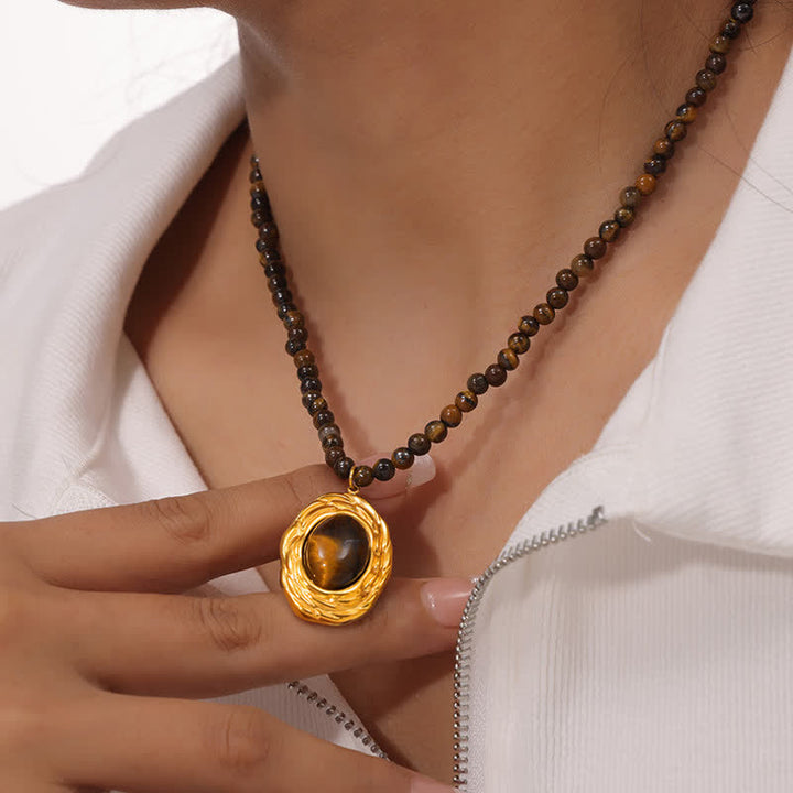 Collana con ciondolo in pietra naturale vintage con occhio di tigre Olivenorma