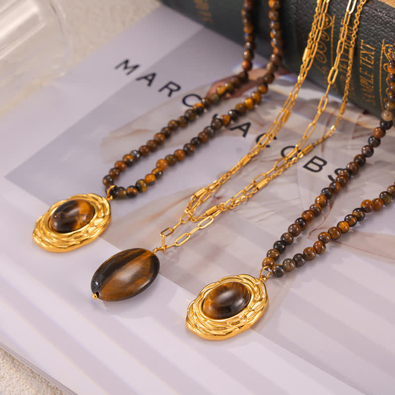 Collana con ciondolo in pietra naturale vintage con occhio di tigre Olivenorma