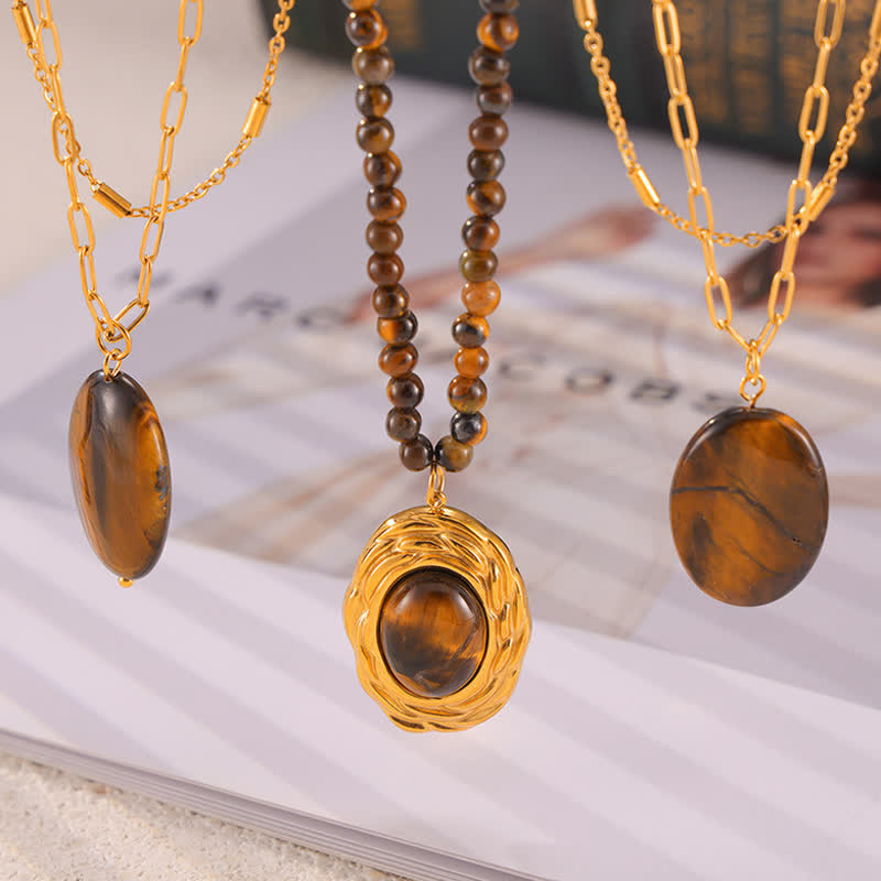 Collana con ciondolo in pietra naturale vintage con occhio di tigre Olivenorma