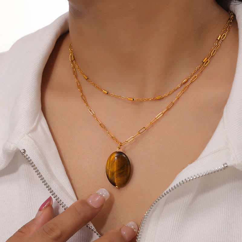 Collana con ciondolo in pietra naturale vintage con occhio di tigre Olivenorma