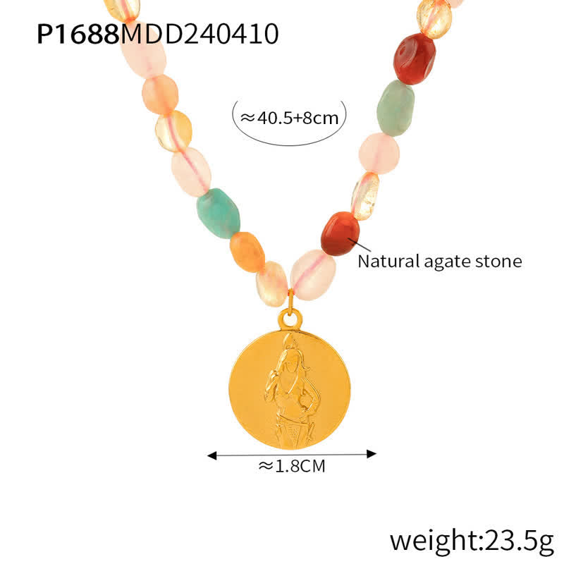 Collana con ciondolo a disco in acciaio al titanio e pietra naturale Olivenorma 