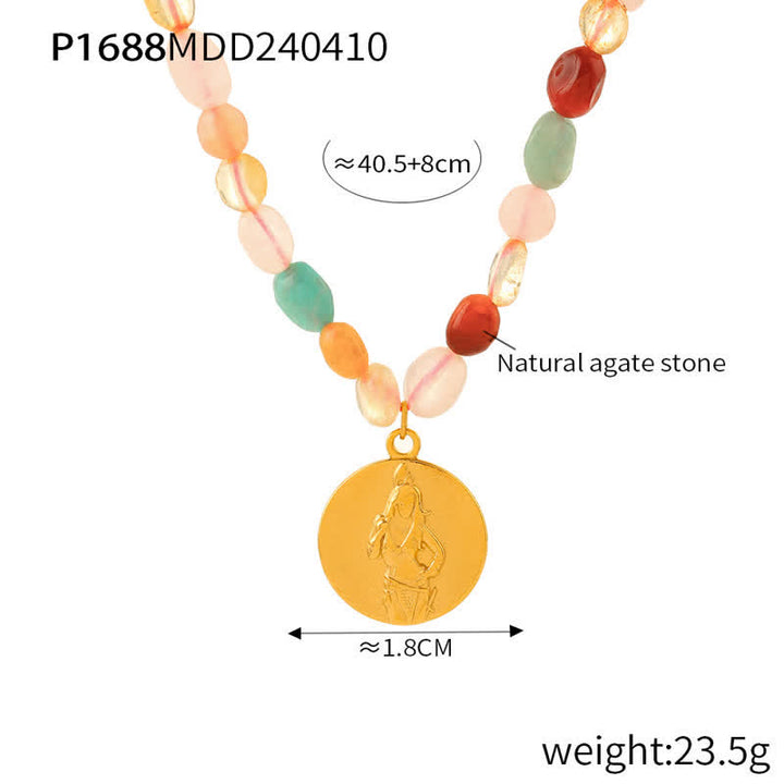 Collana con ciondolo a disco in acciaio al titanio e pietra naturale Olivenorma 