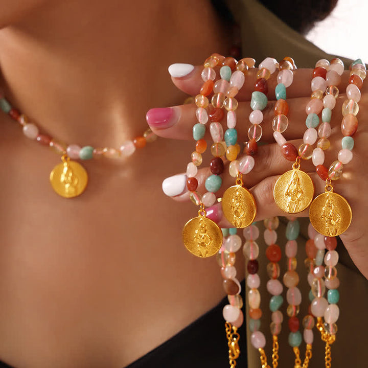 Collana con ciondolo a disco in acciaio al titanio e pietra naturale Olivenorma 