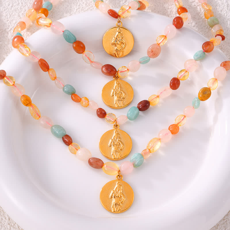 Collana con ciondolo a disco in acciaio al titanio e pietra naturale Olivenorma 