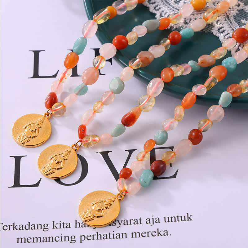 Collana con ciondolo a disco in acciaio al titanio e pietra naturale Olivenorma 