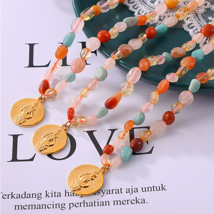 Collana con ciondolo a disco in acciaio al titanio e pietra naturale Olivenorma 