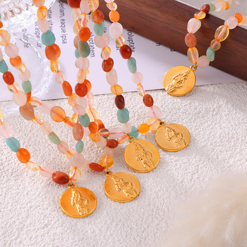 Collana con ciondolo a disco in acciaio al titanio e pietra naturale Olivenorma 