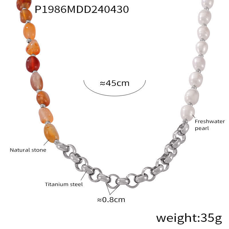 Collana in acciaio al titanio con perle d'acqua dolce e corniola Olivenorma 