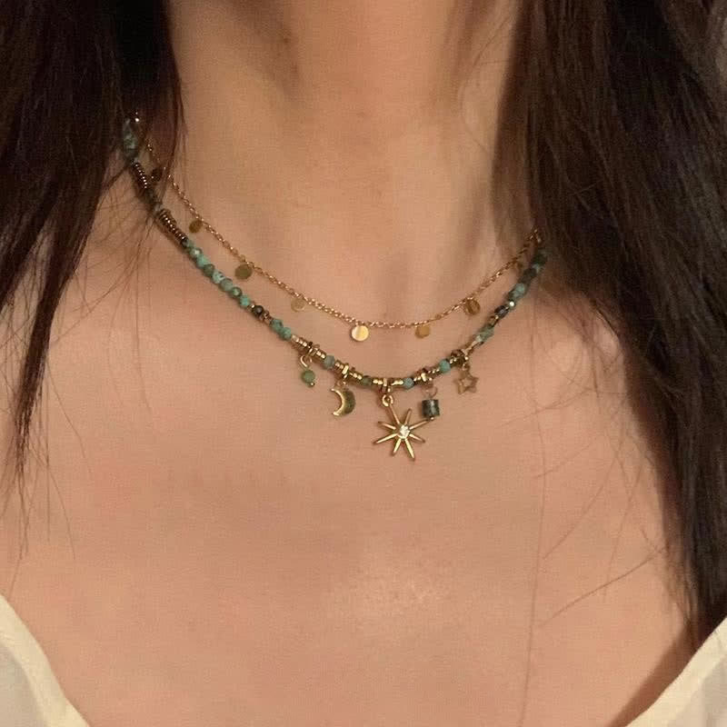 Collana con ciondolo stella luna turchese africano Olivenorma
