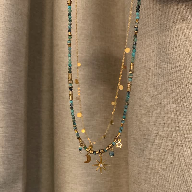 Collana con ciondolo stella luna turchese africano Olivenorma