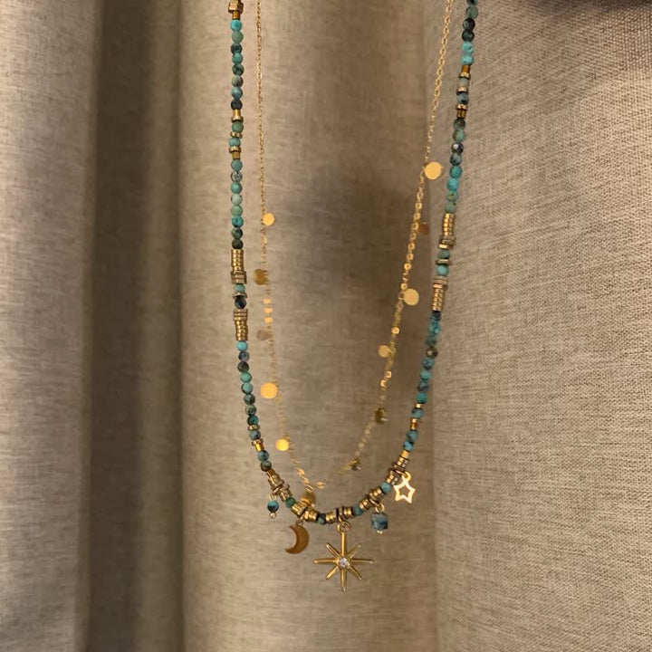 Collana con ciondolo stella luna turchese africano Olivenorma