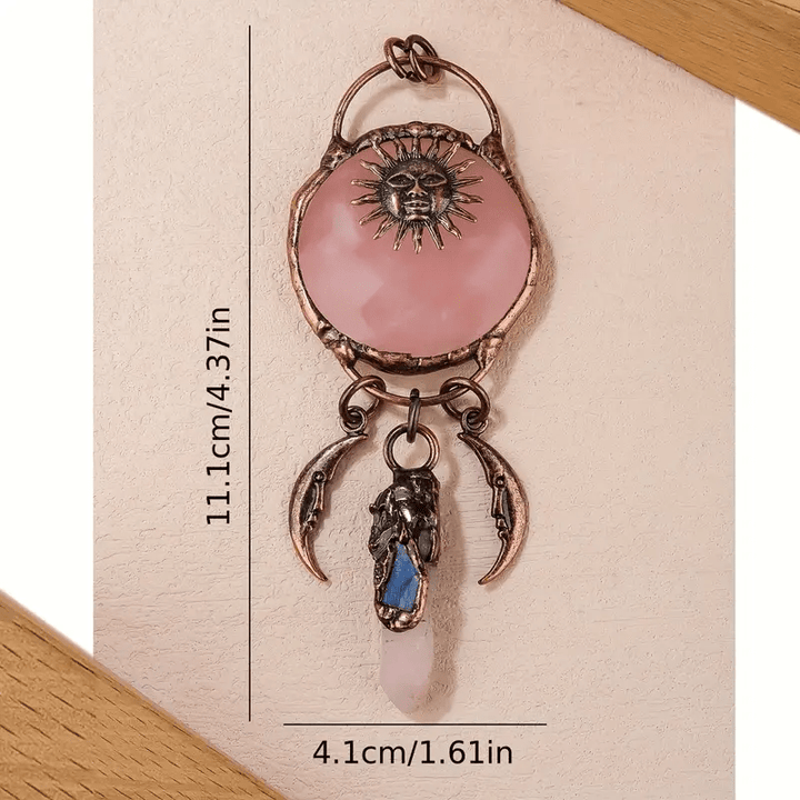 Collana con ciondolo a forma di sole e luna in quarzo rosa Olivenorma 