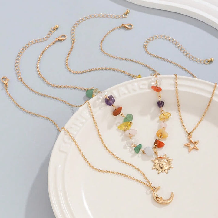 Collana con ciondolo stella luna sole in pietra naturale Olivenorma 