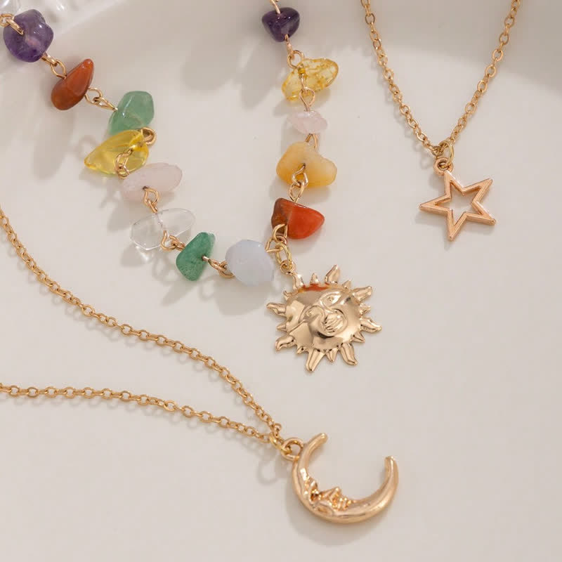 Collana con ciondolo stella luna sole in pietra naturale Olivenorma 