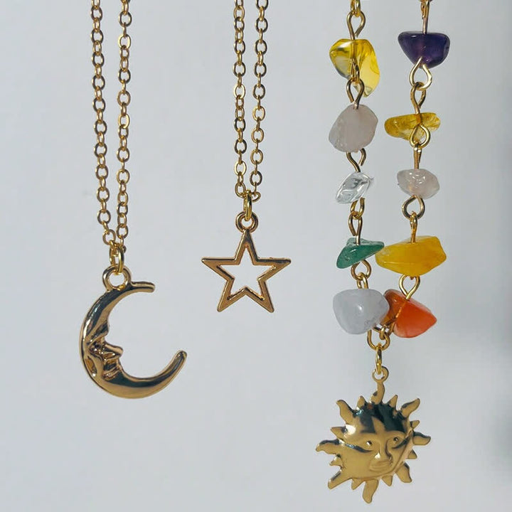 Collana con ciondolo stella luna sole in pietra naturale Olivenorma 