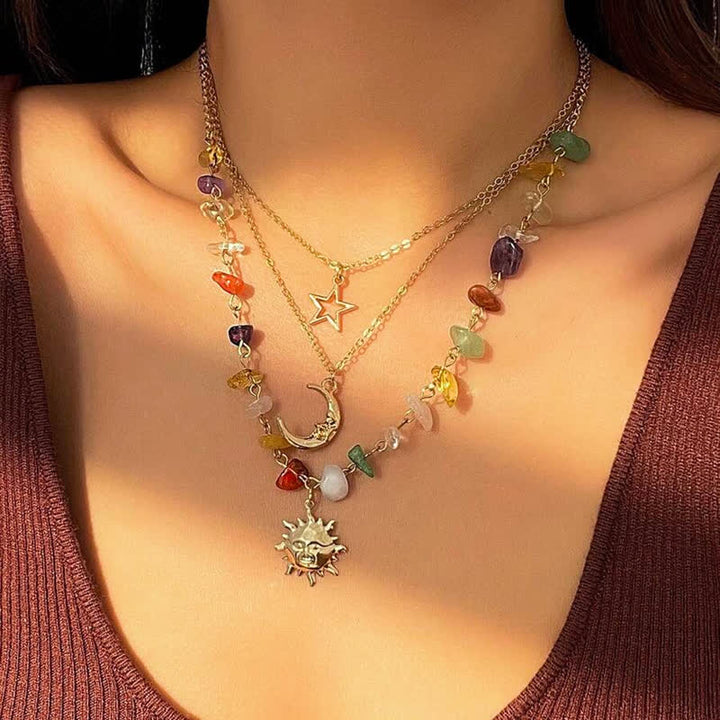 Collana con ciondolo stella luna sole in pietra naturale Olivenorma 