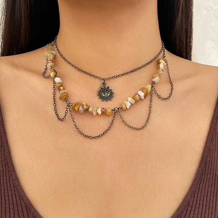 Collana con ciondolo stella luna sole in pietra naturale Olivenorma 