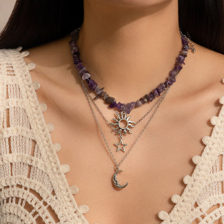 Collana con ciondolo stella luna sole in pietra naturale Olivenorma 