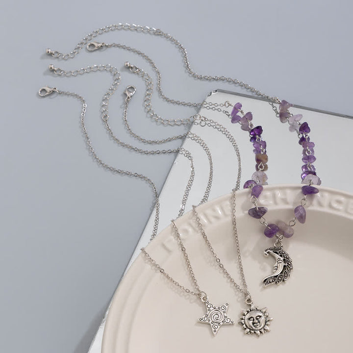 Collana con ciondolo stella luna sole in pietra naturale Olivenorma 