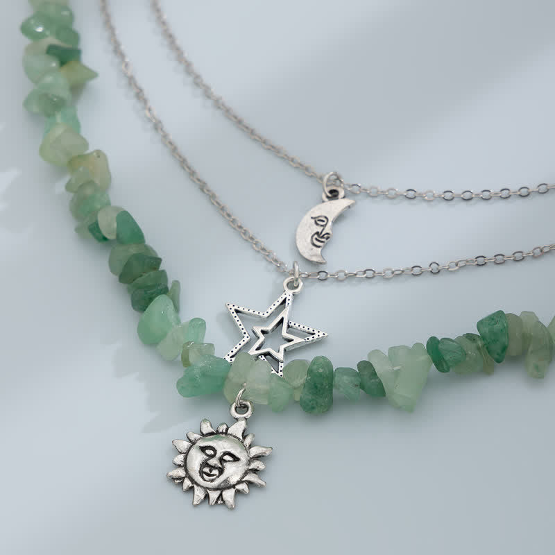 Collana con ciondolo stella luna sole in pietra naturale Olivenorma 