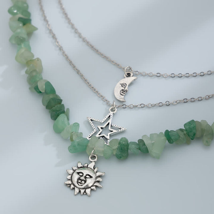 Collana con ciondolo stella luna sole in pietra naturale Olivenorma 