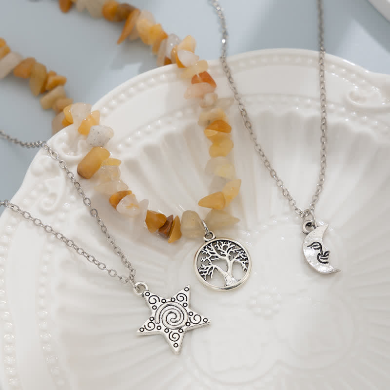 Collana con ciondolo stella luna sole in pietra naturale Olivenorma 