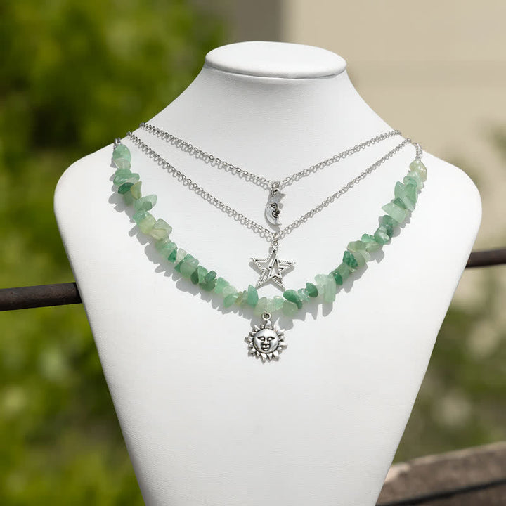 Collana con ciondolo stella luna sole in pietra naturale Olivenorma 