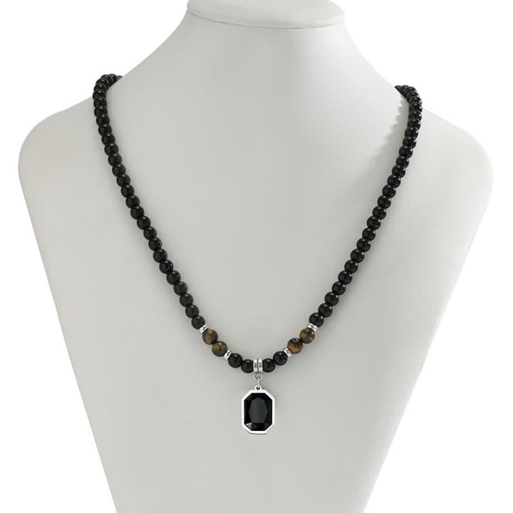 Collana da uomo con perline in pietra naturale di onice nero Olivenorma