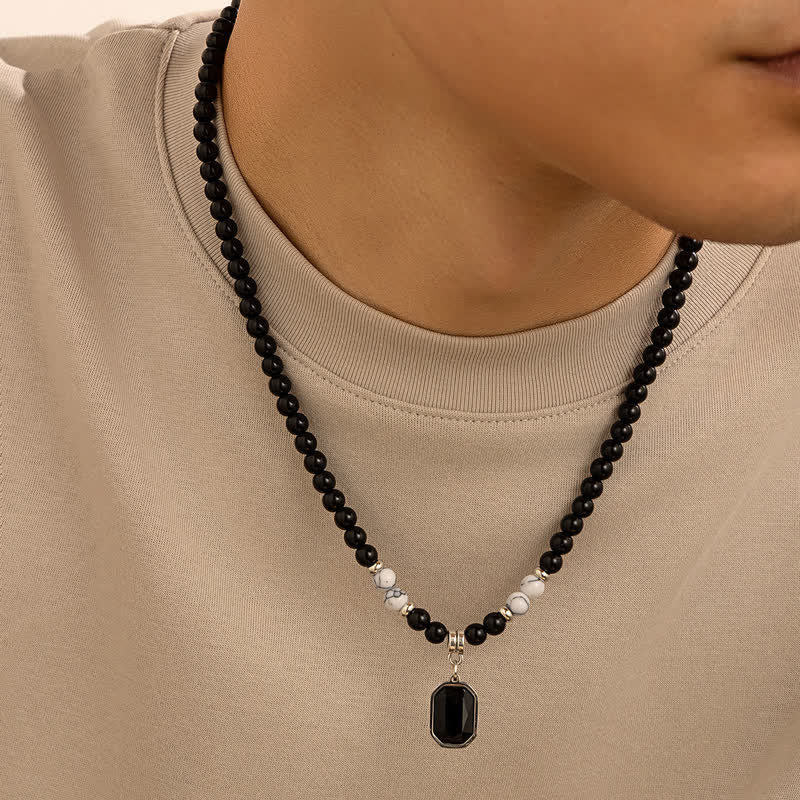Collana da uomo con perline in pietra naturale di onice nero Olivenorma