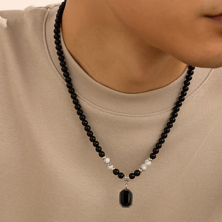 Collana da uomo con perline in pietra naturale di onice nero Olivenorma