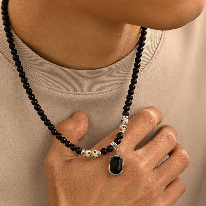 Collana da uomo con perline in pietra naturale di onice nero Olivenorma
