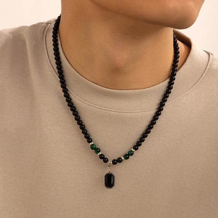 Collana da uomo con perline in pietra naturale di onice nero Olivenorma