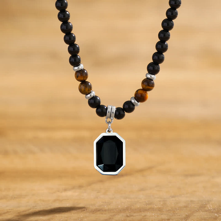 Collana da uomo con perline in pietra naturale di onice nero Olivenorma